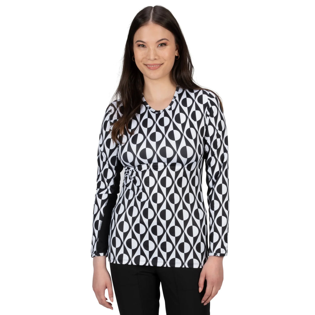 Nancy Lopez  Aspiration Long Sleeve (Upf 50+) Black/White (Deco Print)