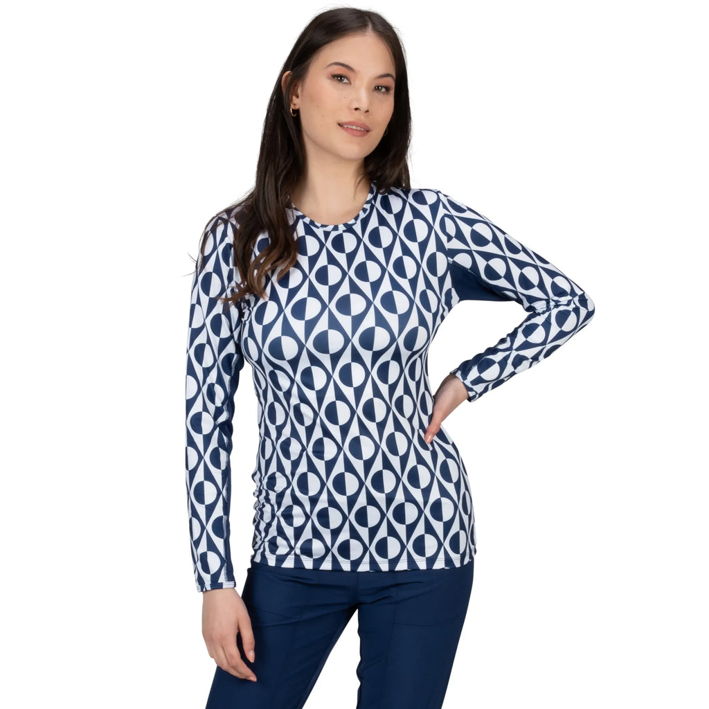 Nancy Lopez  Aspiration Long Sleeve (Upf 50+) Navy/White (Deco Print)