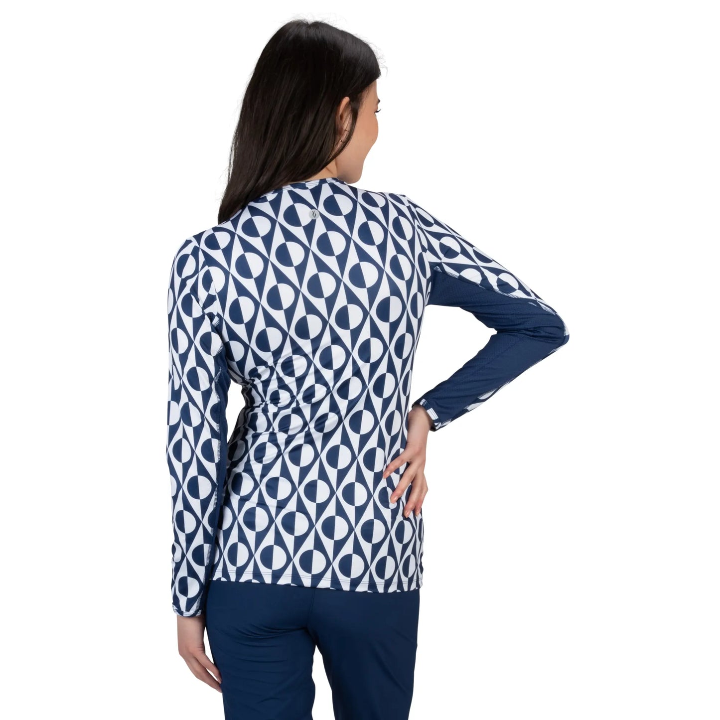 Nancy Lopez  Aspiration Long Sleeve (Upf 50+) Navy/White (Deco Print)