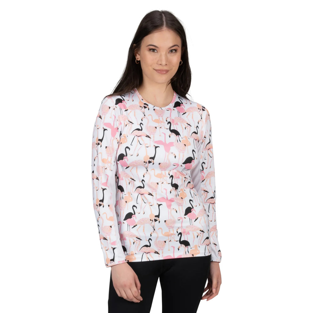 Nancy Lopez  Aspiration Long Sleeve (Upf 50+) White/Black Multi (Flamingo Print)