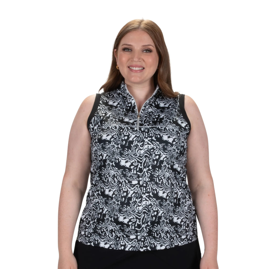 Nancy Lopez  Jungle Sleeveless Polo Black Multi