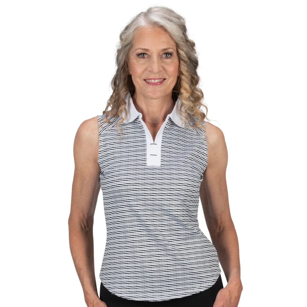 Nancy Lopez  Shift Sleeveless Polo White/Black Multi