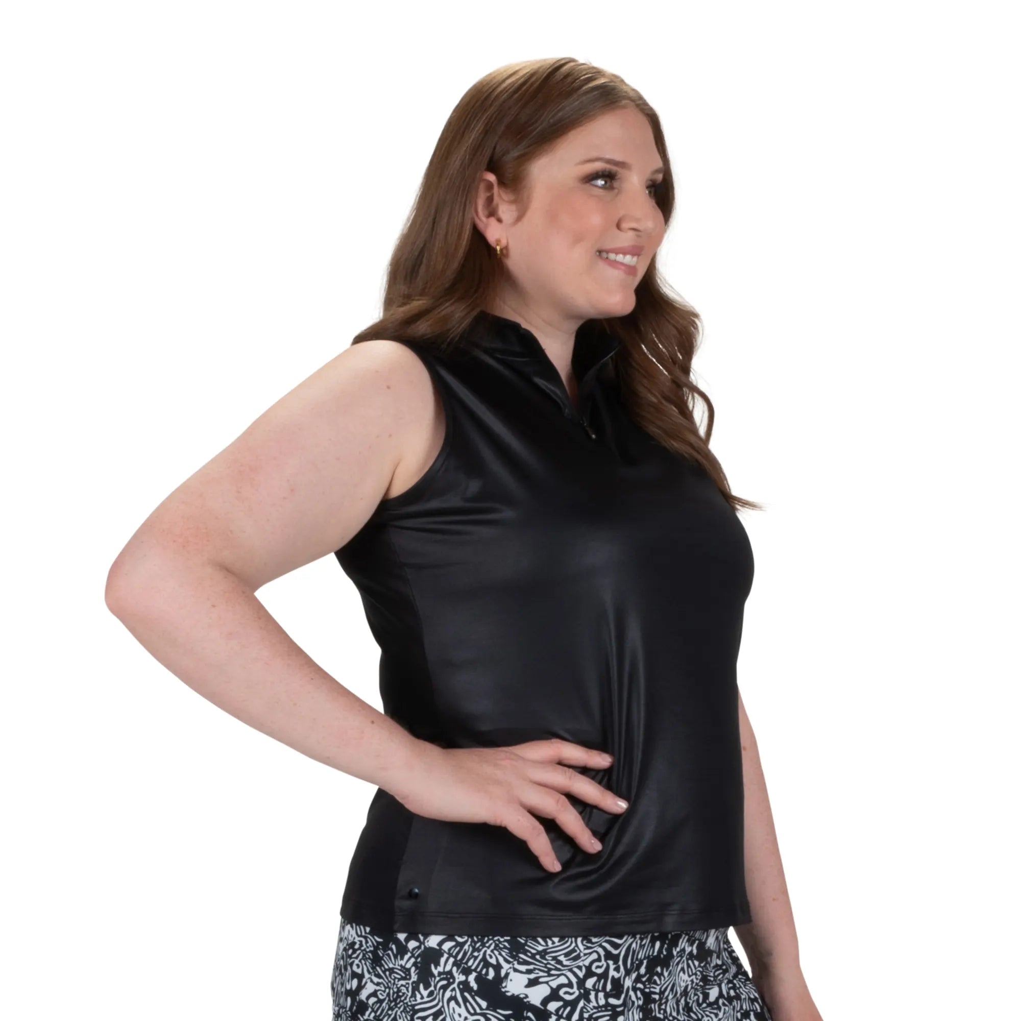 Nancy Lopez  Shine Sleeveless Polo Black Multi