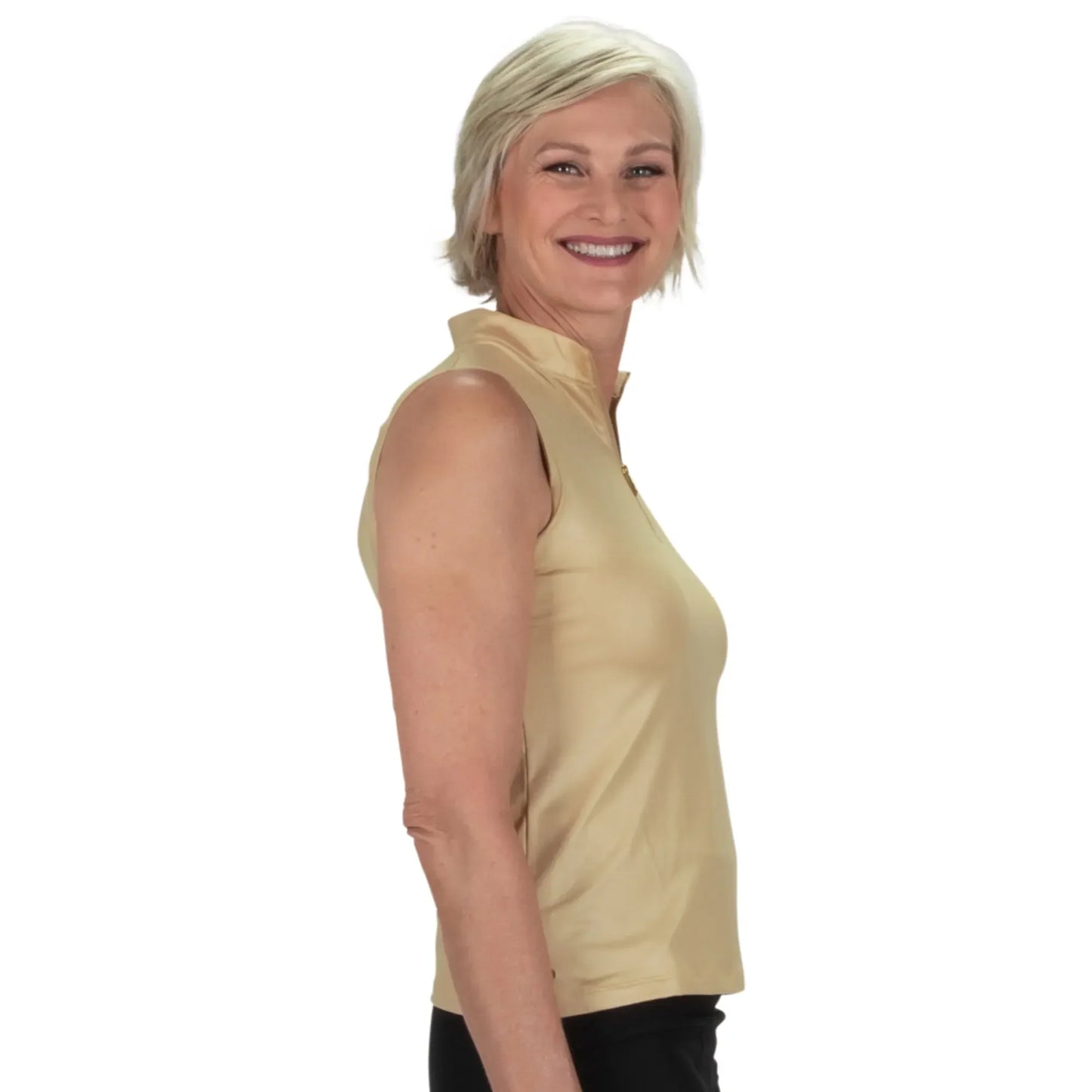 Nancy Lopez  Shine Sleeveless Polo Gold Multi