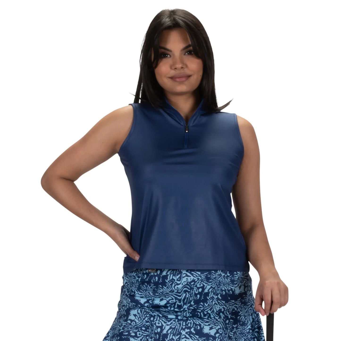 Nancy Lopez  Shine Sleeveless Polo Navy Multi