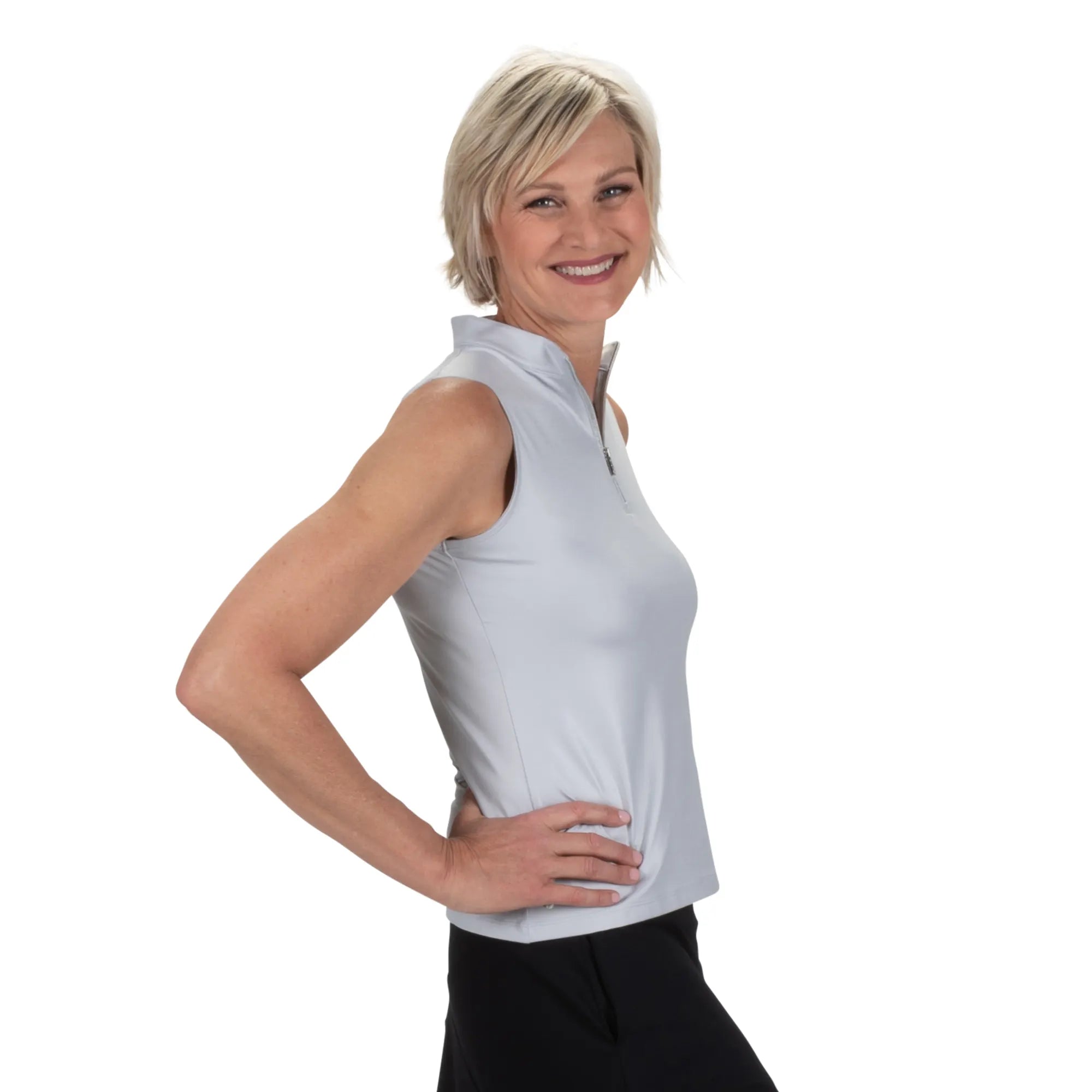 Nancy Lopez  Shine Sleeveless Polo Silver Multi