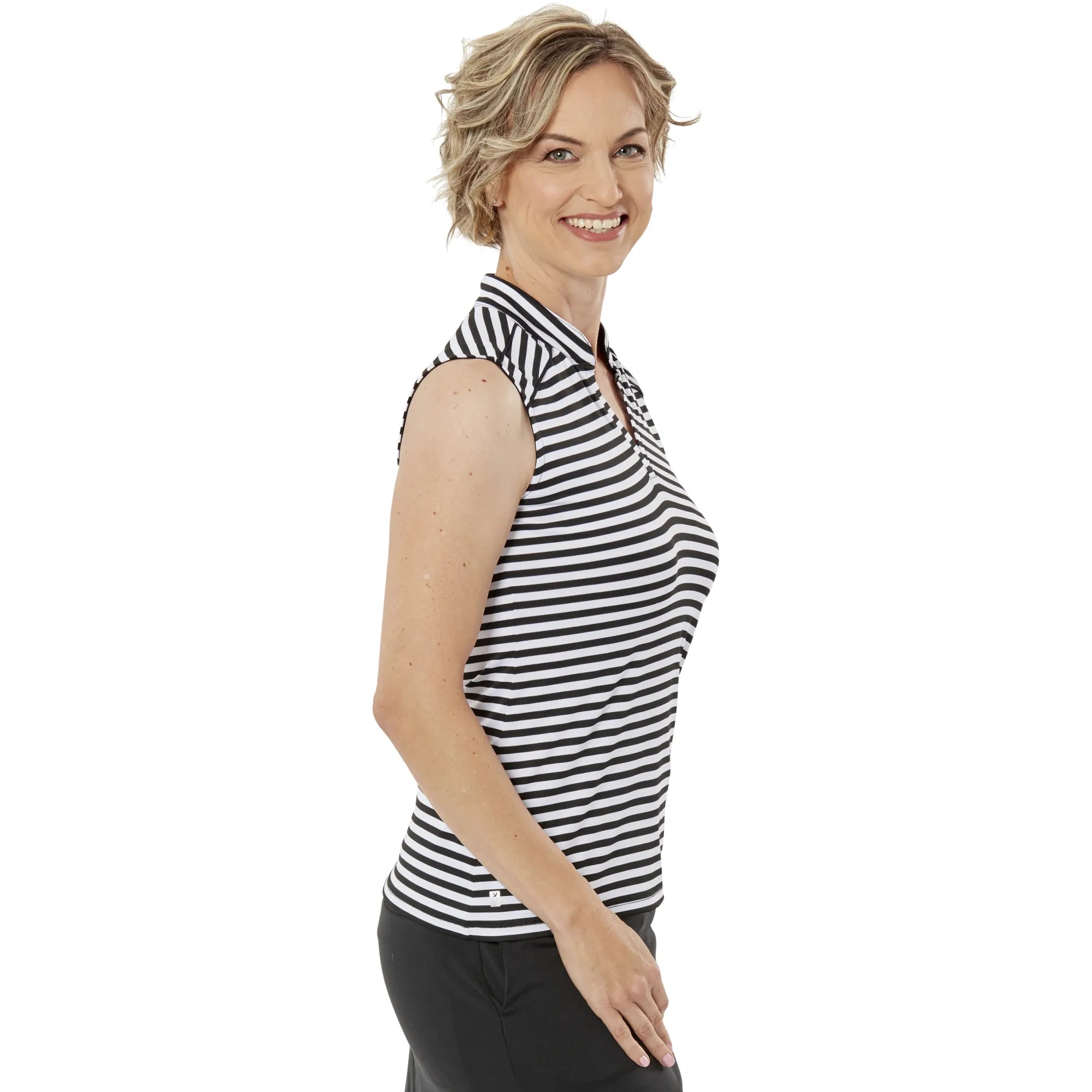 Nancy Lopez  Women'S Bold Sleeveless Polo Black Multi