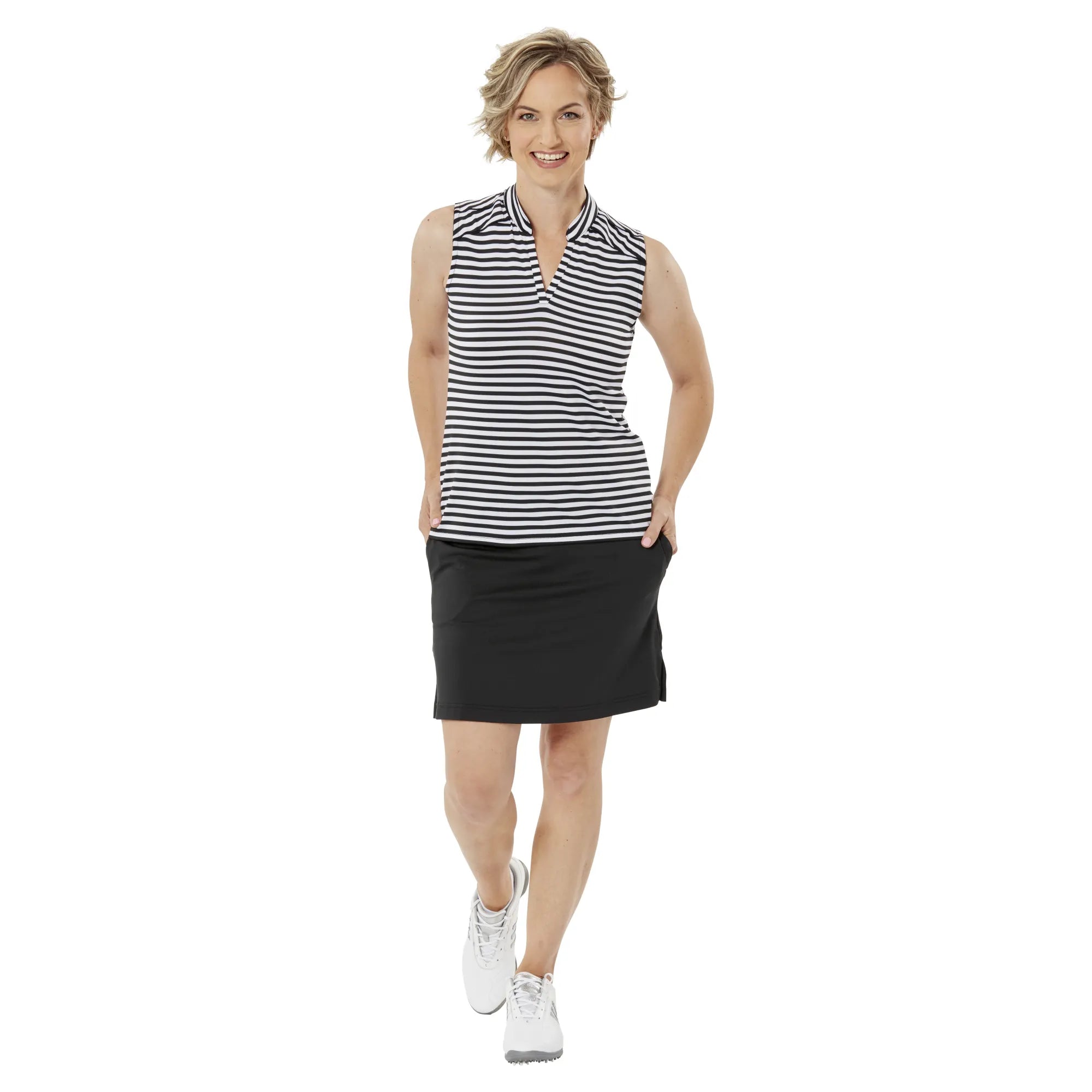 Nancy Lopez  Women'S Bold Sleeveless Polo Black Multi