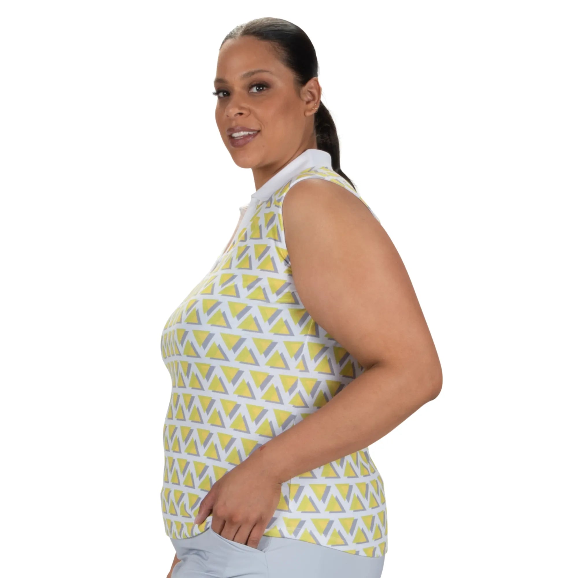 Nancy Lopez  Yuma Sleeveless Polo Plus White Multi
