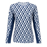 Nancy Lopez  Aspiration Long Sleeve (Upf 50+) Navy/White (Deco Print)