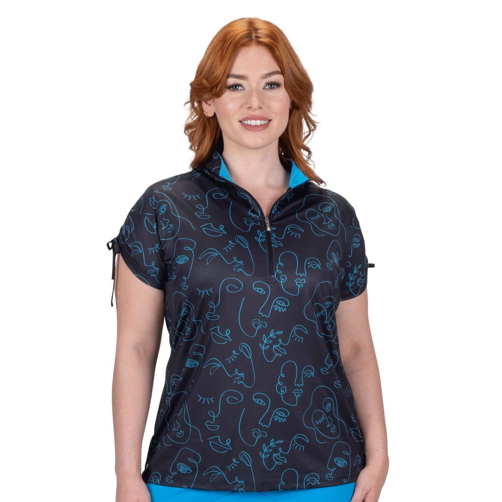 Nancy Lopez  Picasso Short Sleeve Polo Plus Black Multi