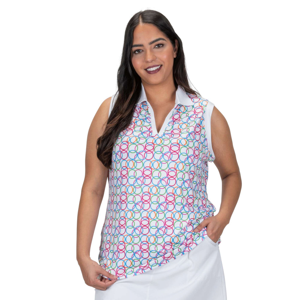 Nancy Lopez  Halo Sleeveless Polo Plus White Multi