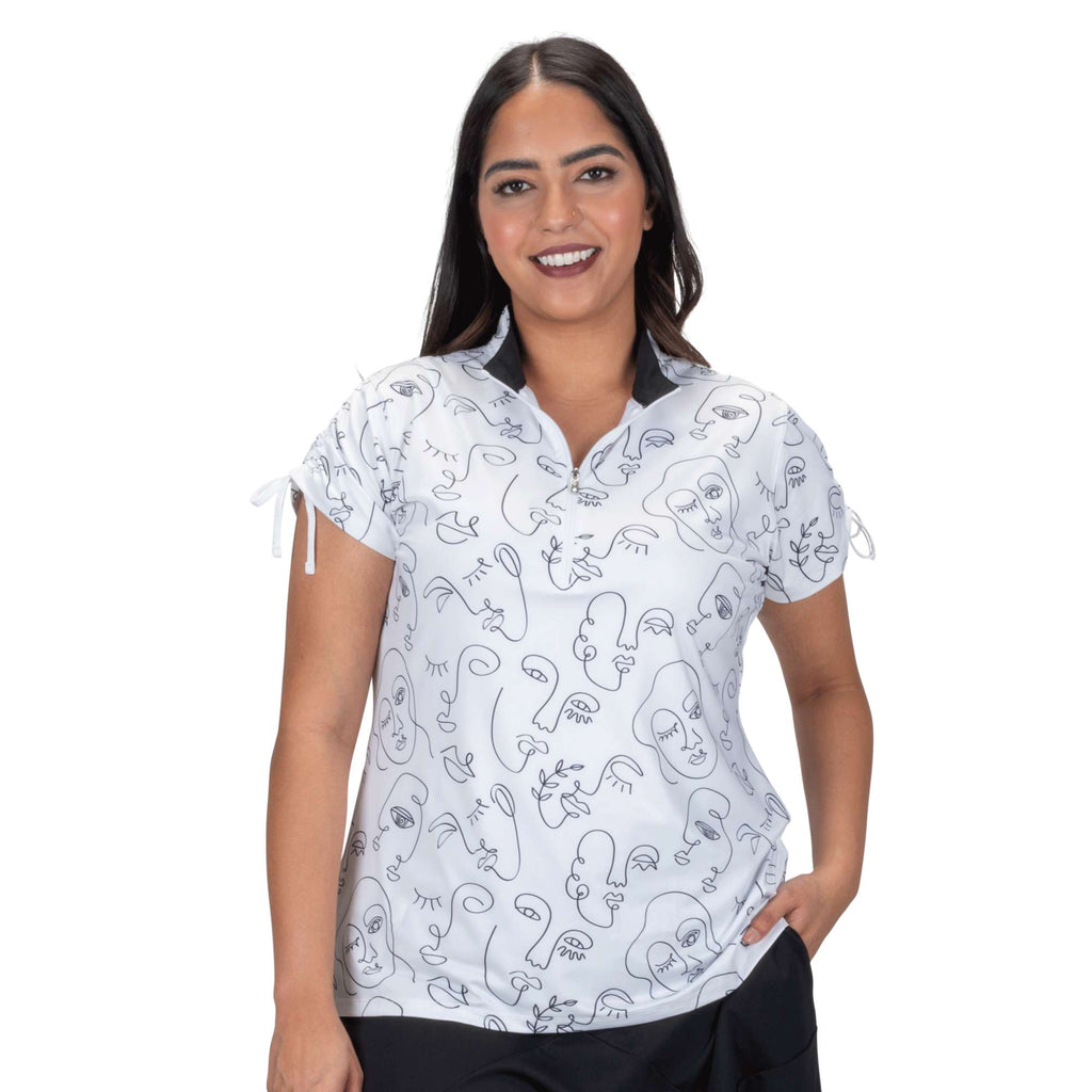 Nancy Lopez  Picasso Short Sleeve Polo Plus White Multi