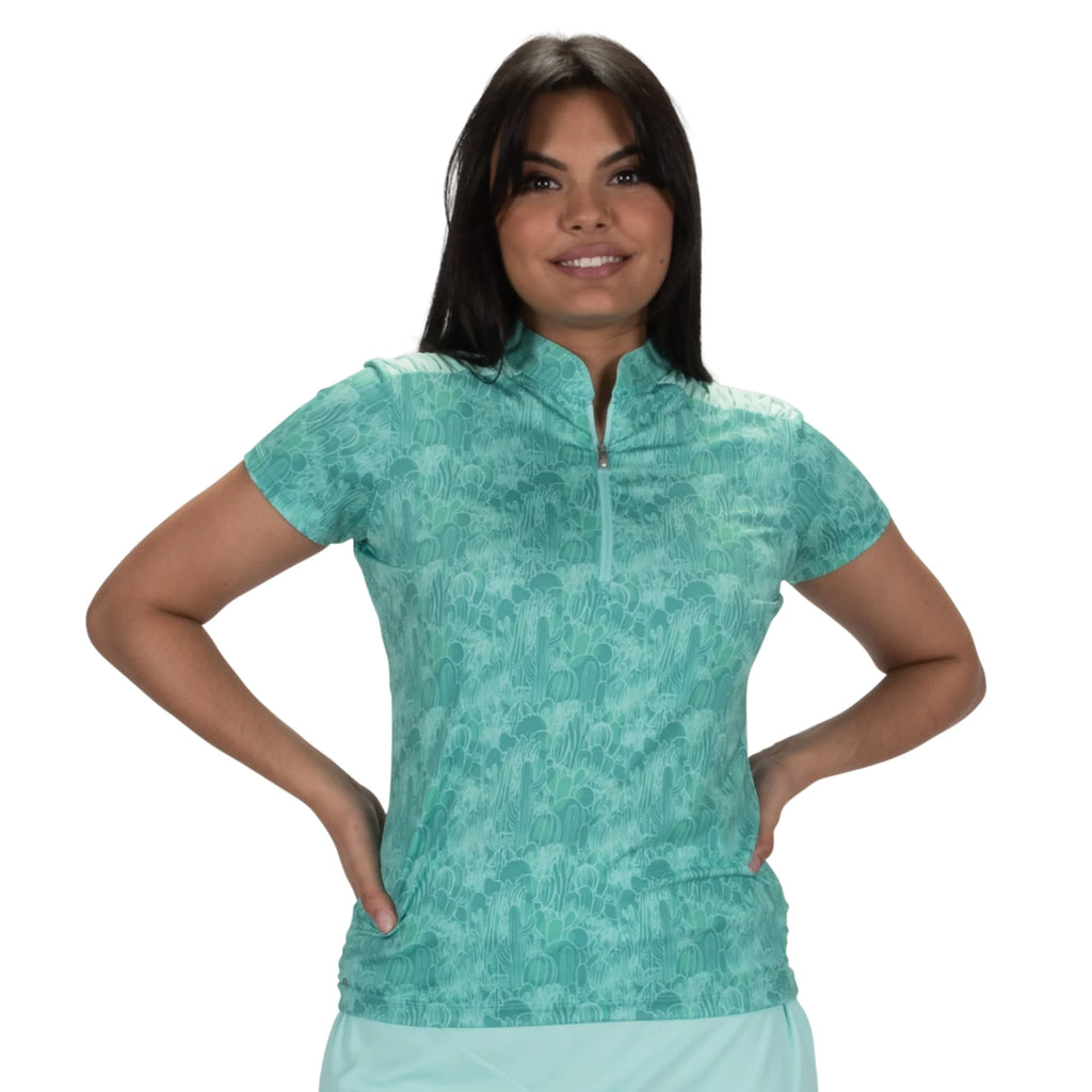 Nancy Lopez  Agava Short Sleeve Polo Aqua Multi