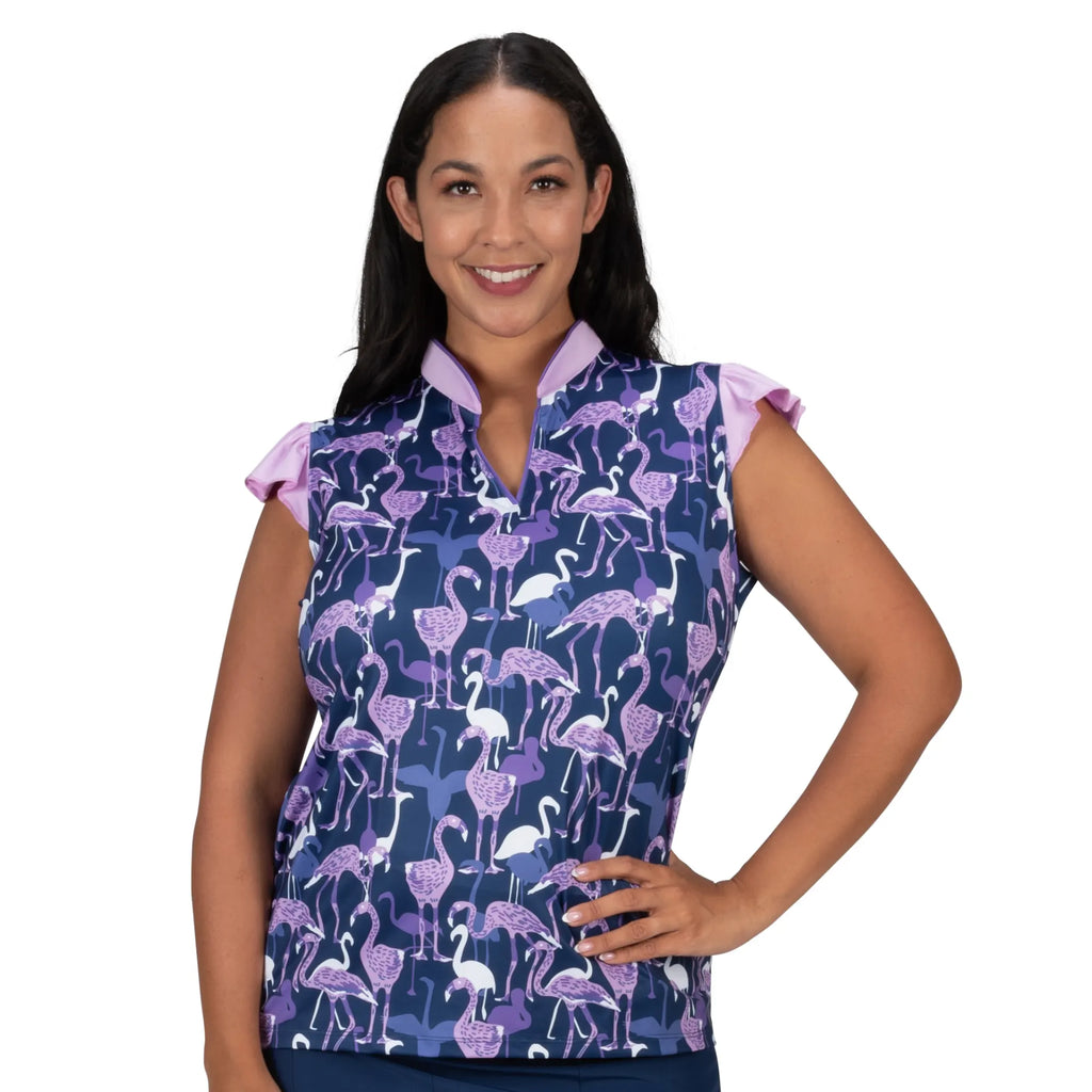 Nancy Lopez  Flamingo Sleeveless Polo Plus Navy/Lilac Multi