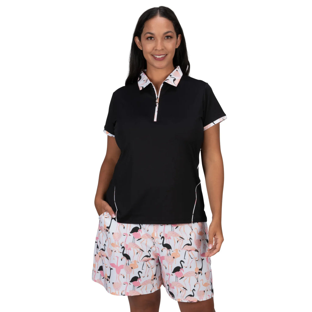 Nancy Lopez  Folly Short Sleeve Polo Plus Black Multi