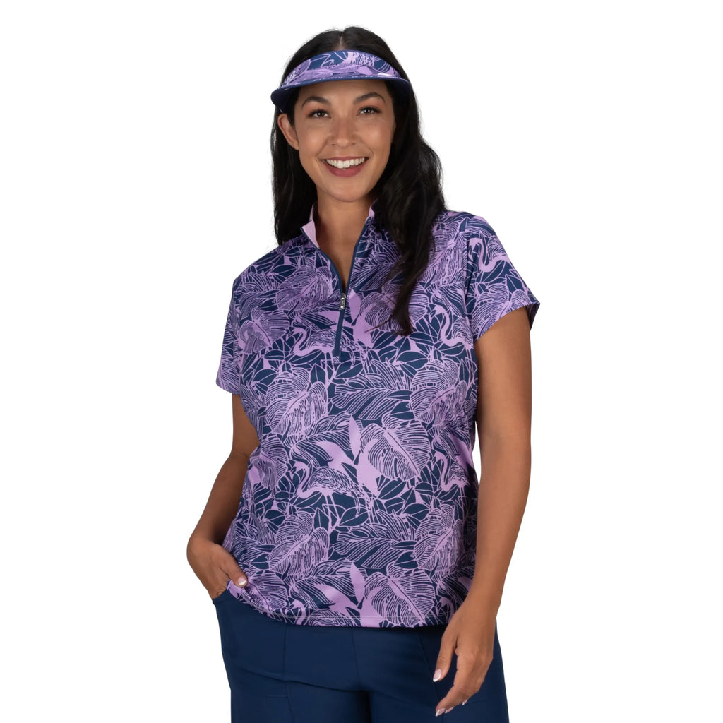 Nancy Lopez  Lush Short Sleeve Polo Plus Navy Multi